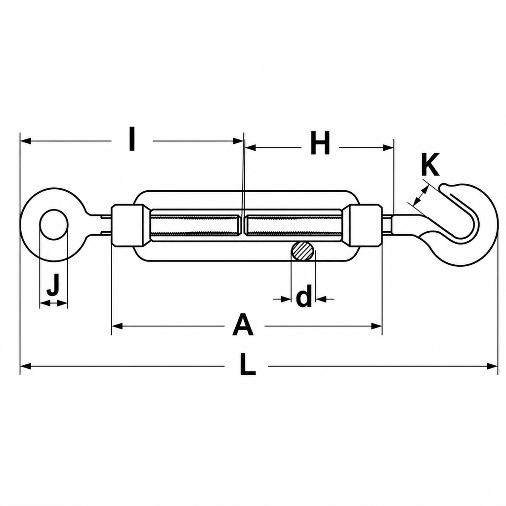 Malleable Turnbuckle Eye-hook — dimensional drawing