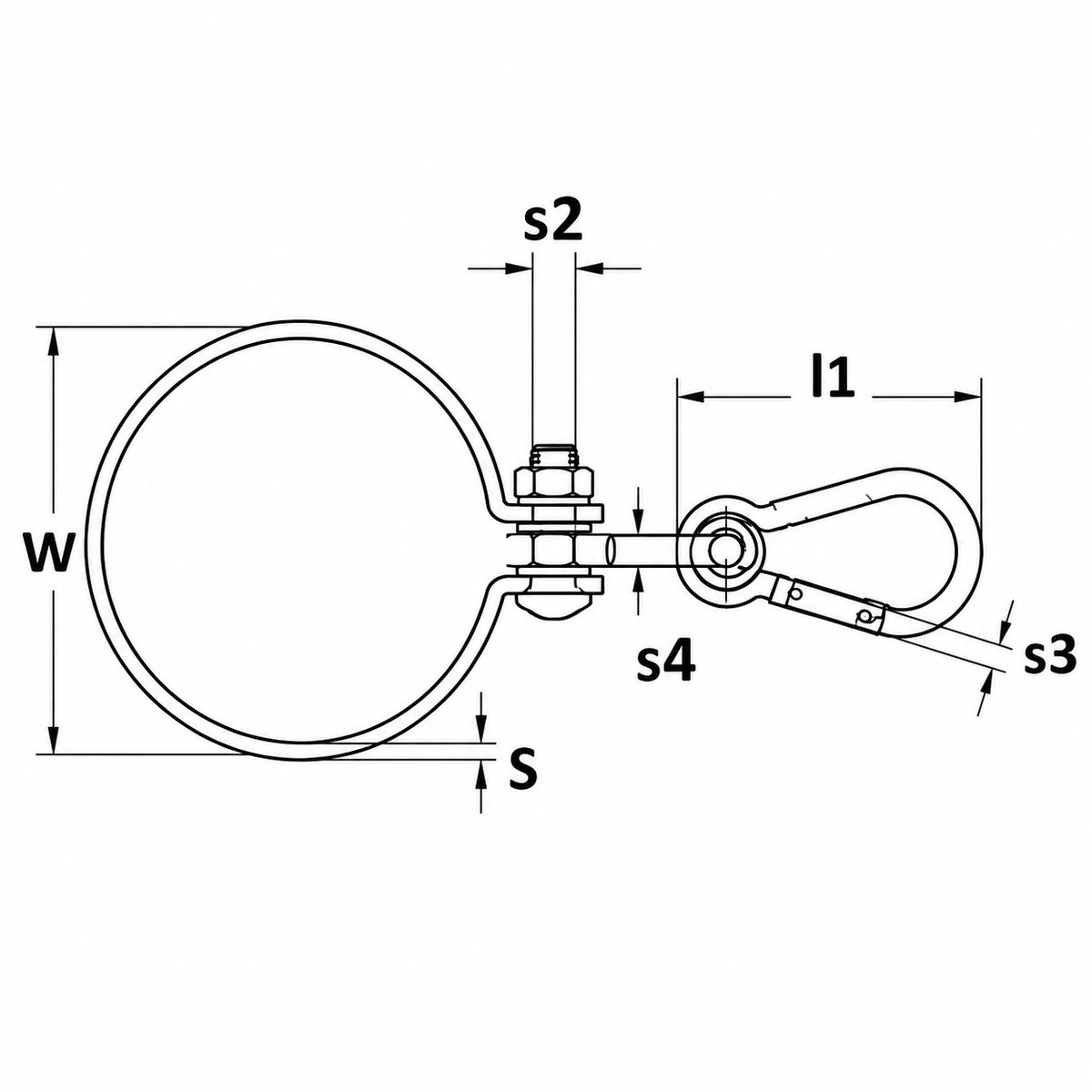 Collar Round Hook With Snap Hook — dimensional drawing
