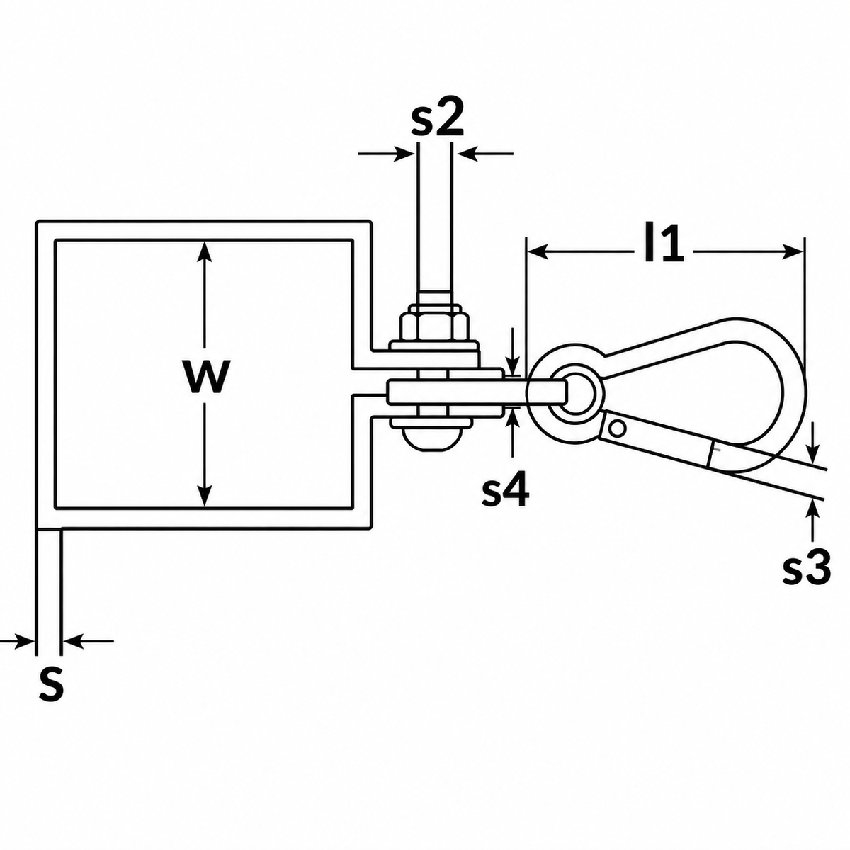 Collar Square Hook With Snap Hook — dimensional drawing