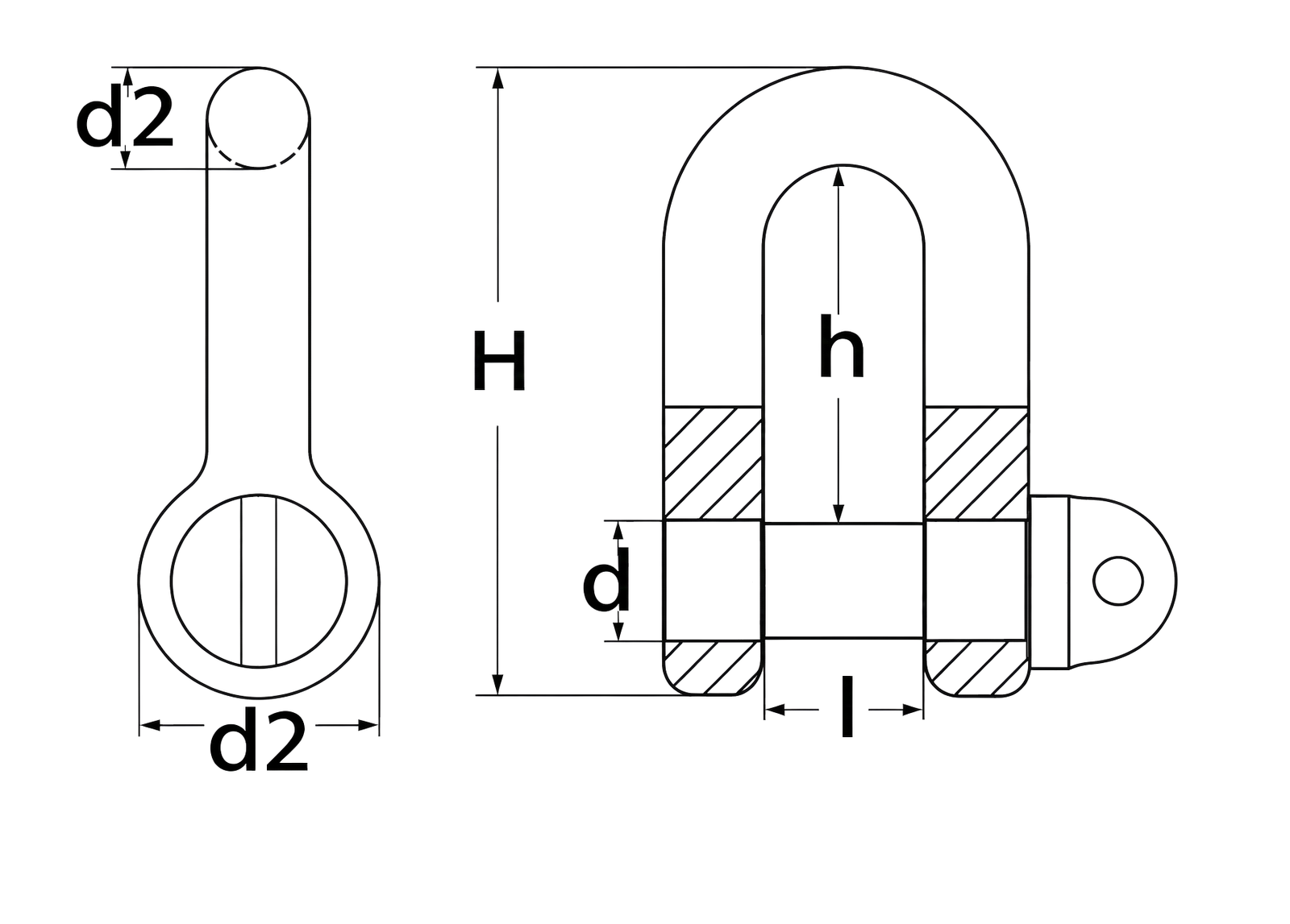 Dee Shackle DIN 82101 — dimensional drawing