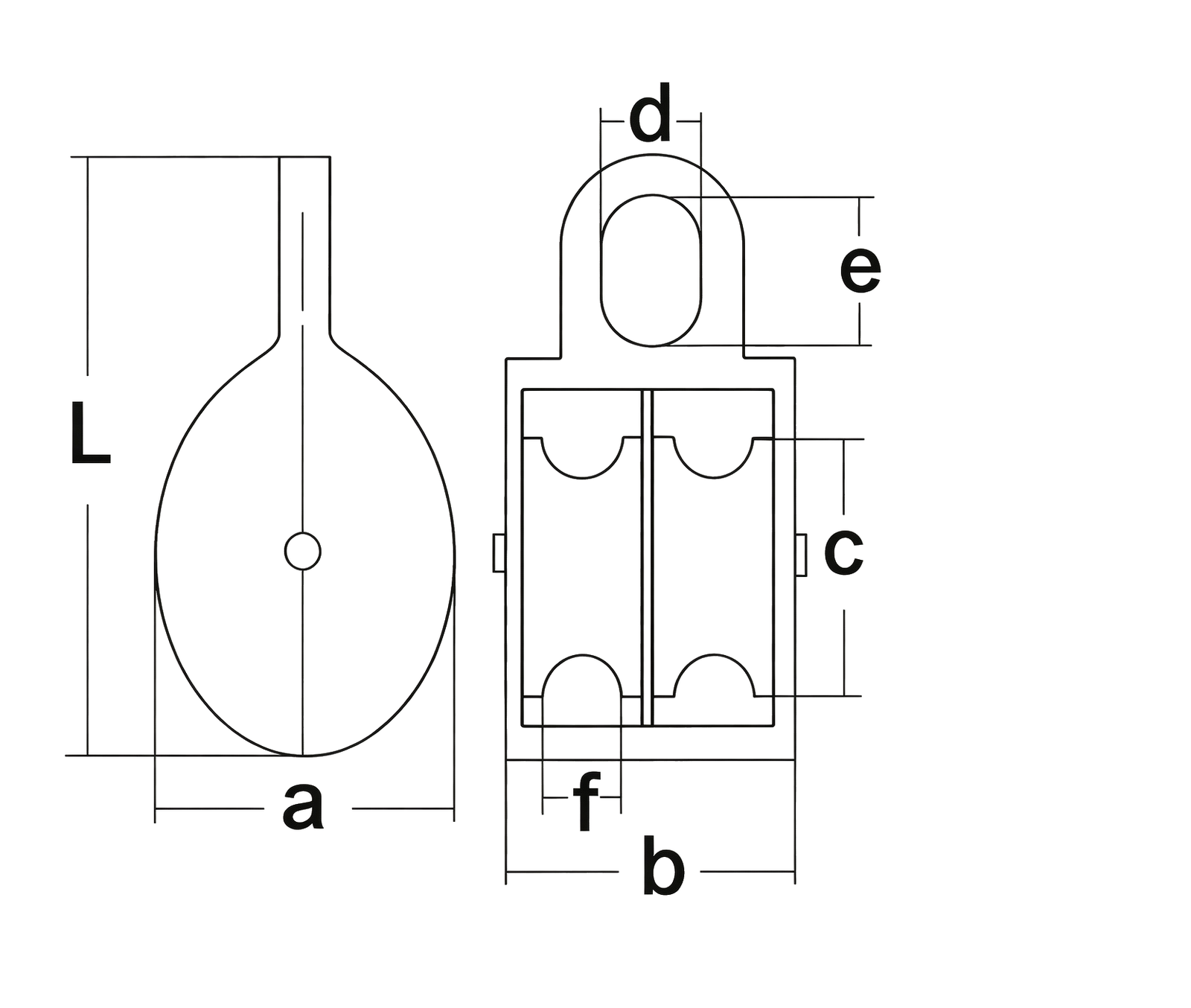 Double Pulley With Metal Reel — dimensional drawing