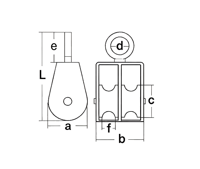 Double Pulley With Nylon Reel — dimensional drawing