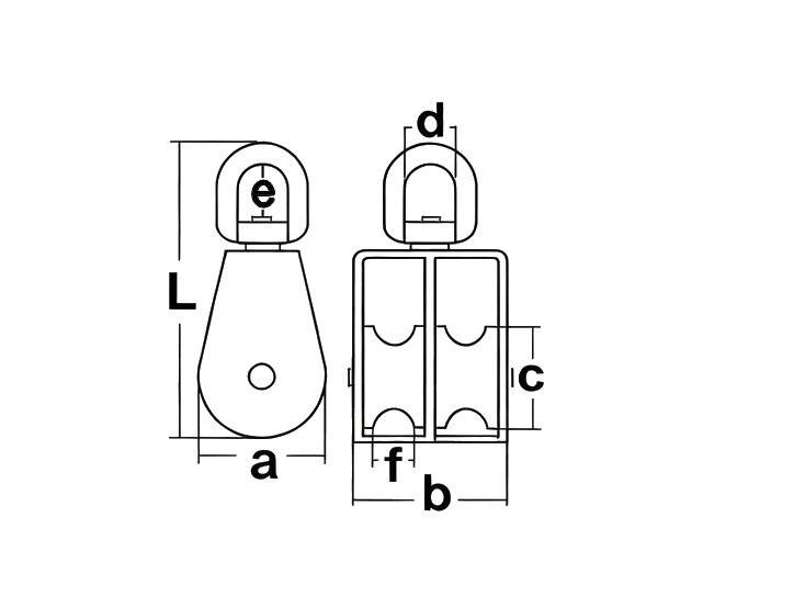 Double Swivel Pulley With Metal Reel — dimensional drawing