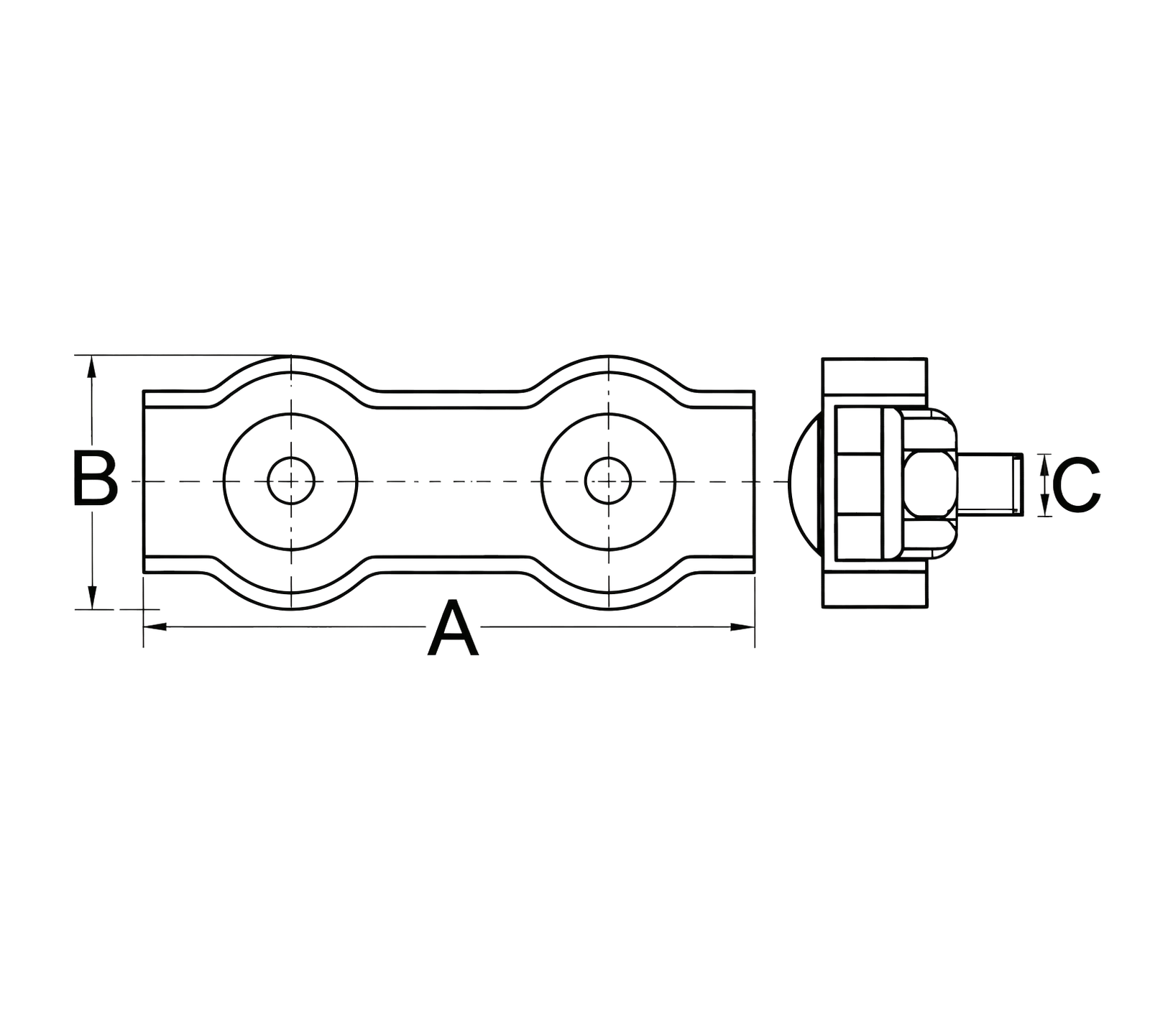Duplex Wire Rope Clip — dimensional drawing