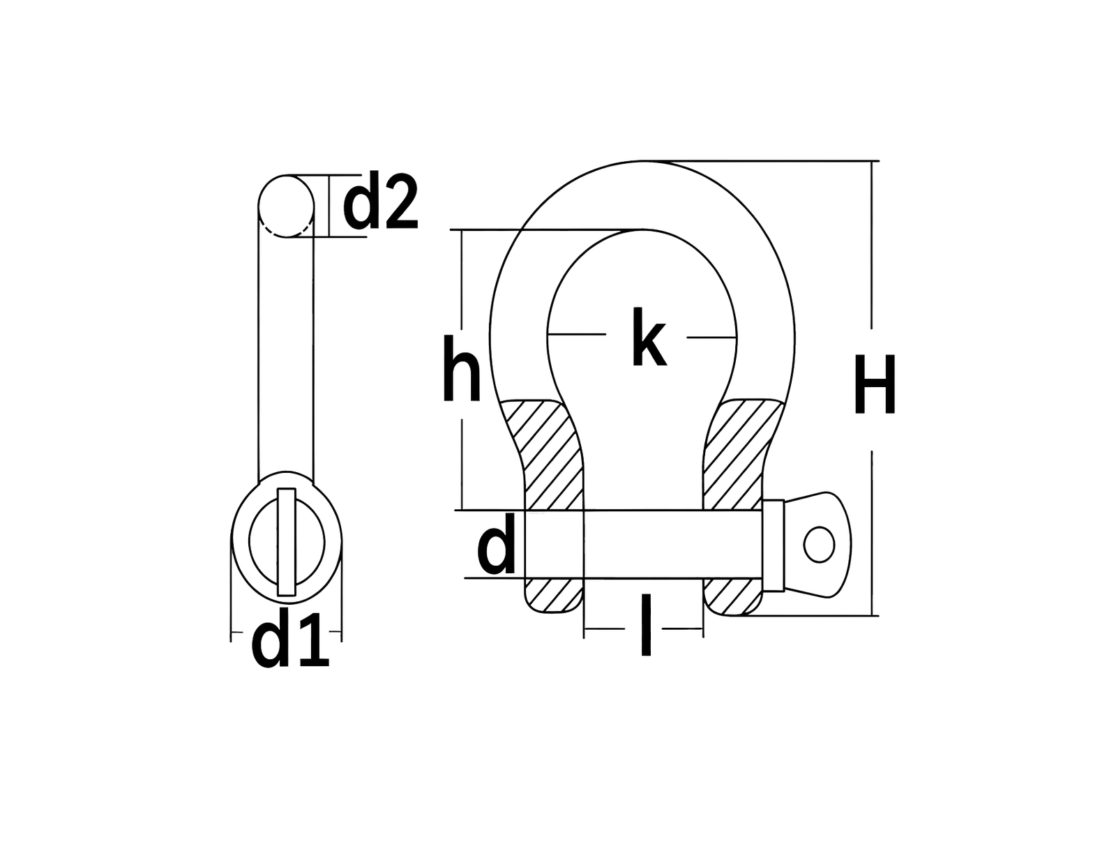 European Bow Shackle — dimensional drawing