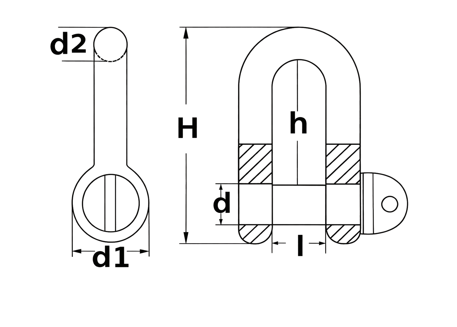 European Dee Shackle — dimensional drawing