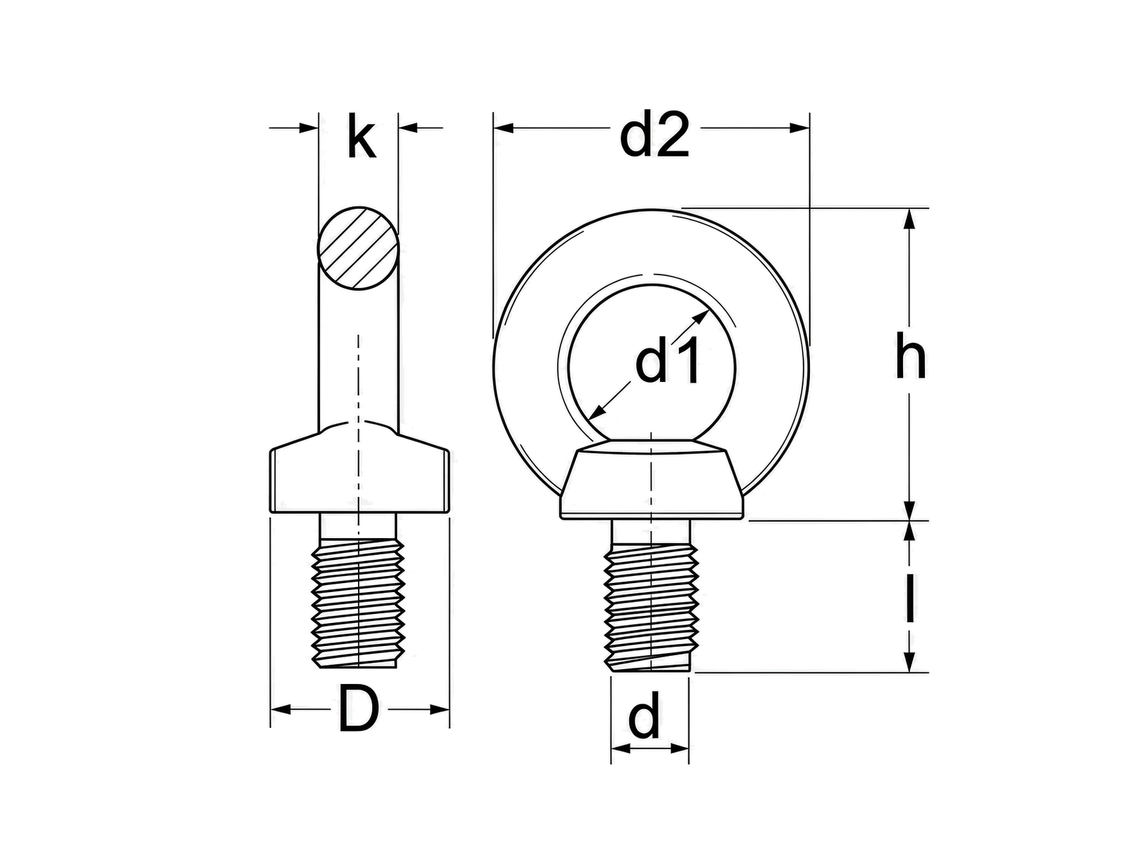 DIN 580 吊环螺栓 — 尺寸线图