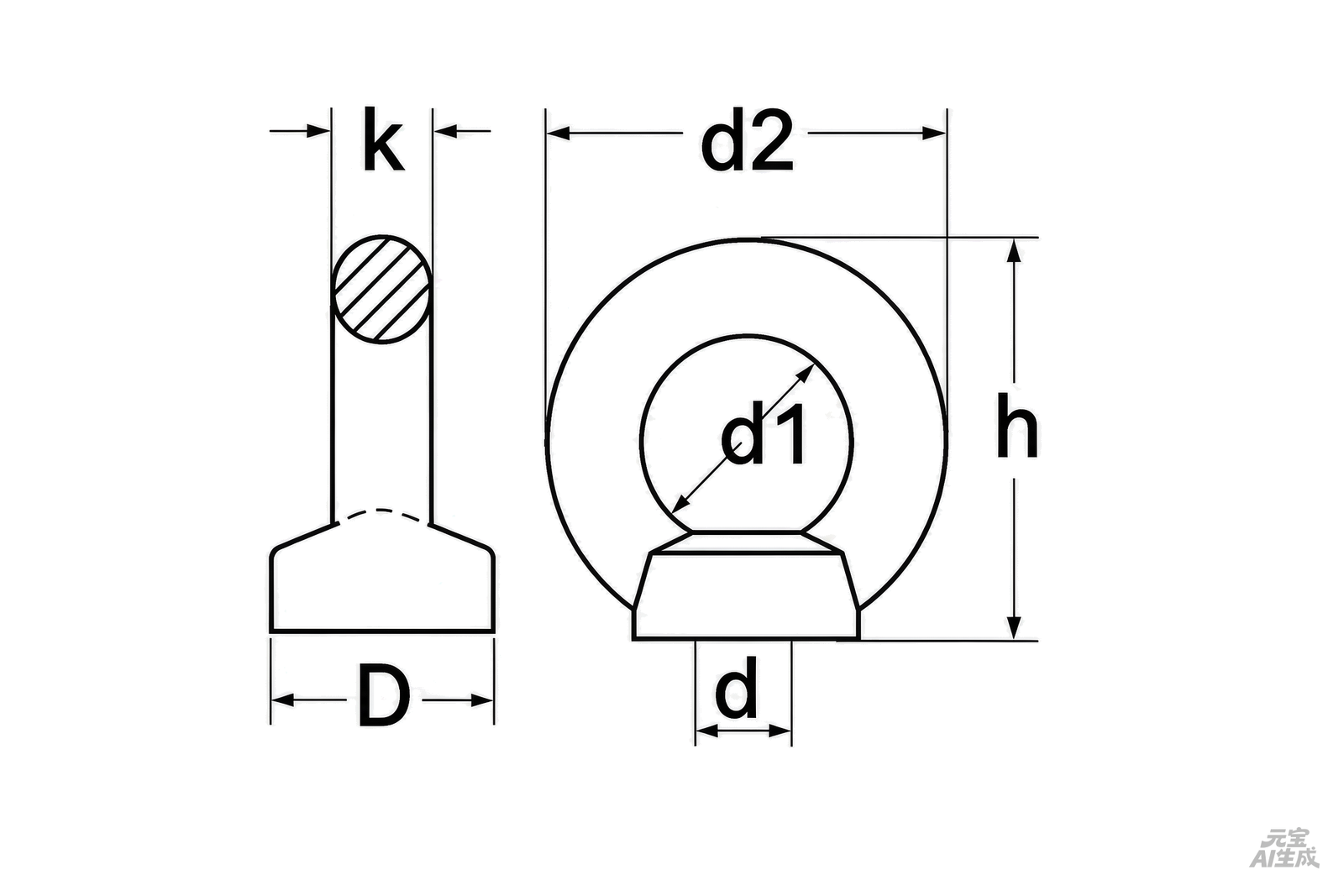DIN 582 吊环螺母 — 尺寸线图