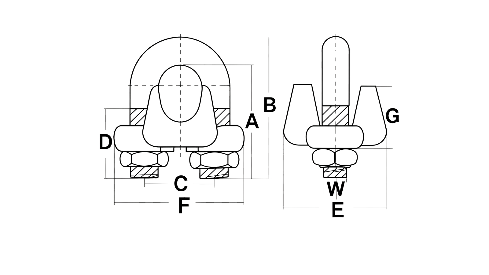Forged Wire Rope Clip G-450 — dimensional drawing