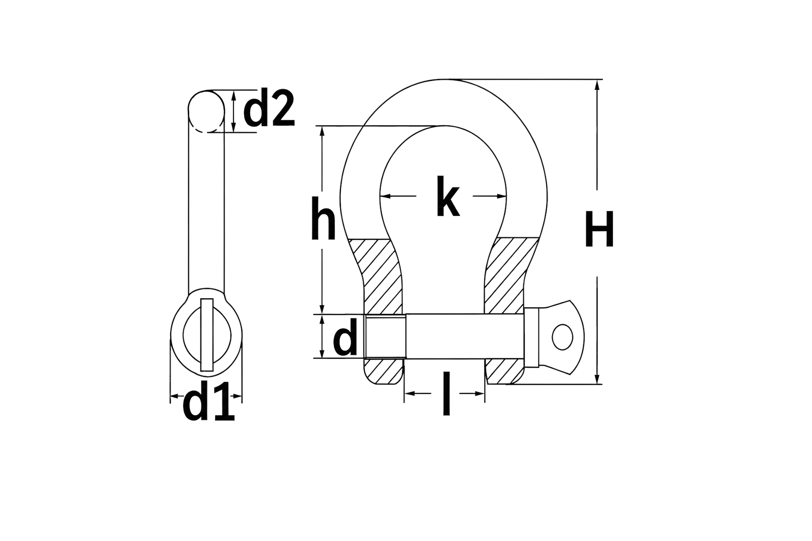 High Tensile Bow Shackle G209 — dimensional drawing