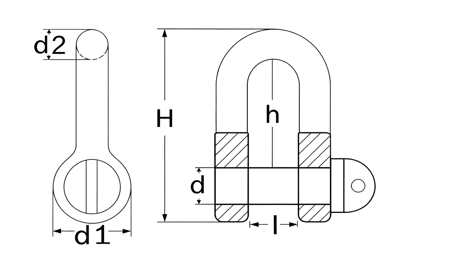 High Tensile Dee Shackle G210 — dimensional drawing