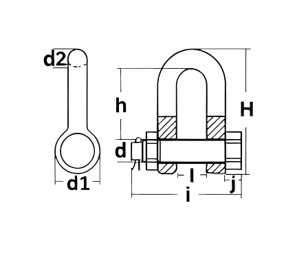 High Tensile Dee Shackle G2150 — dimensional drawing