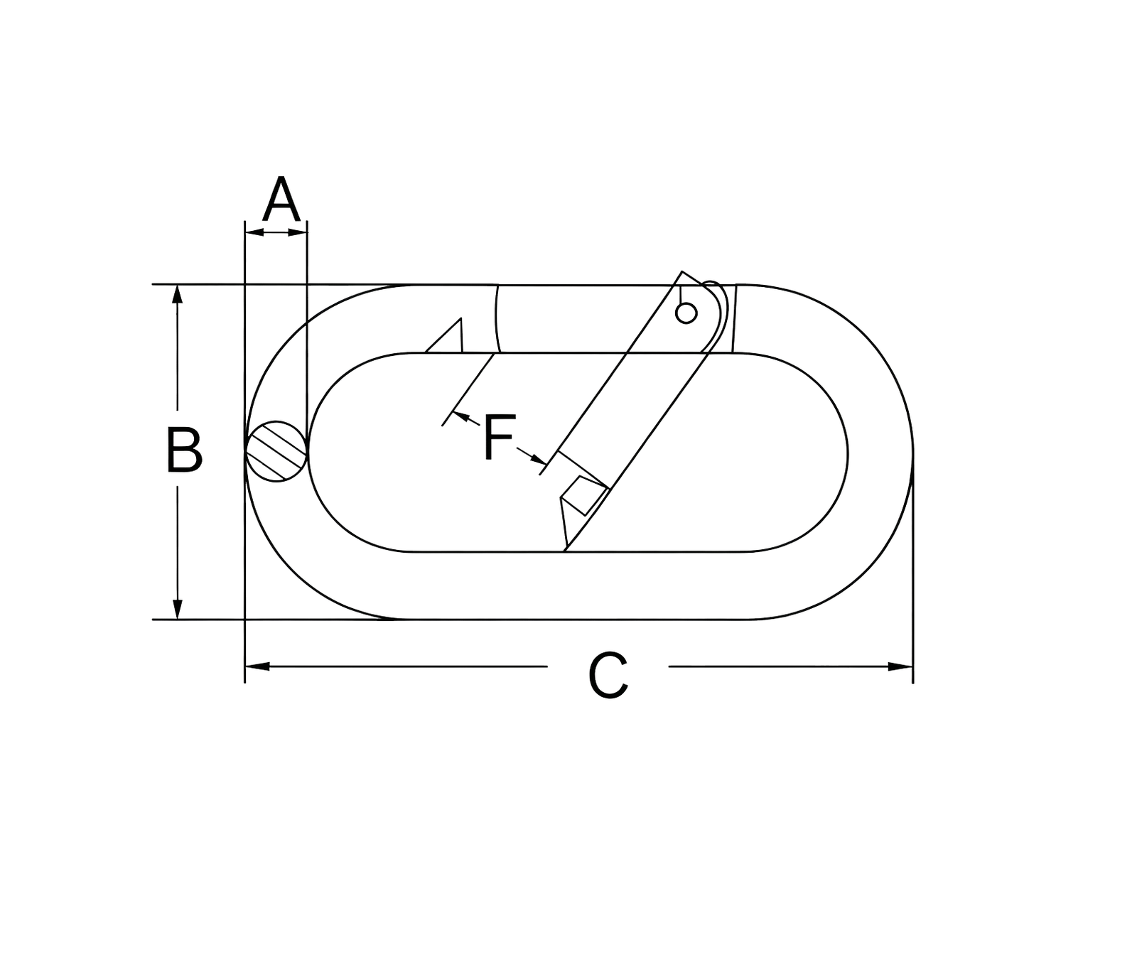 Oval (bow) Snap Hook — dimensional drawing