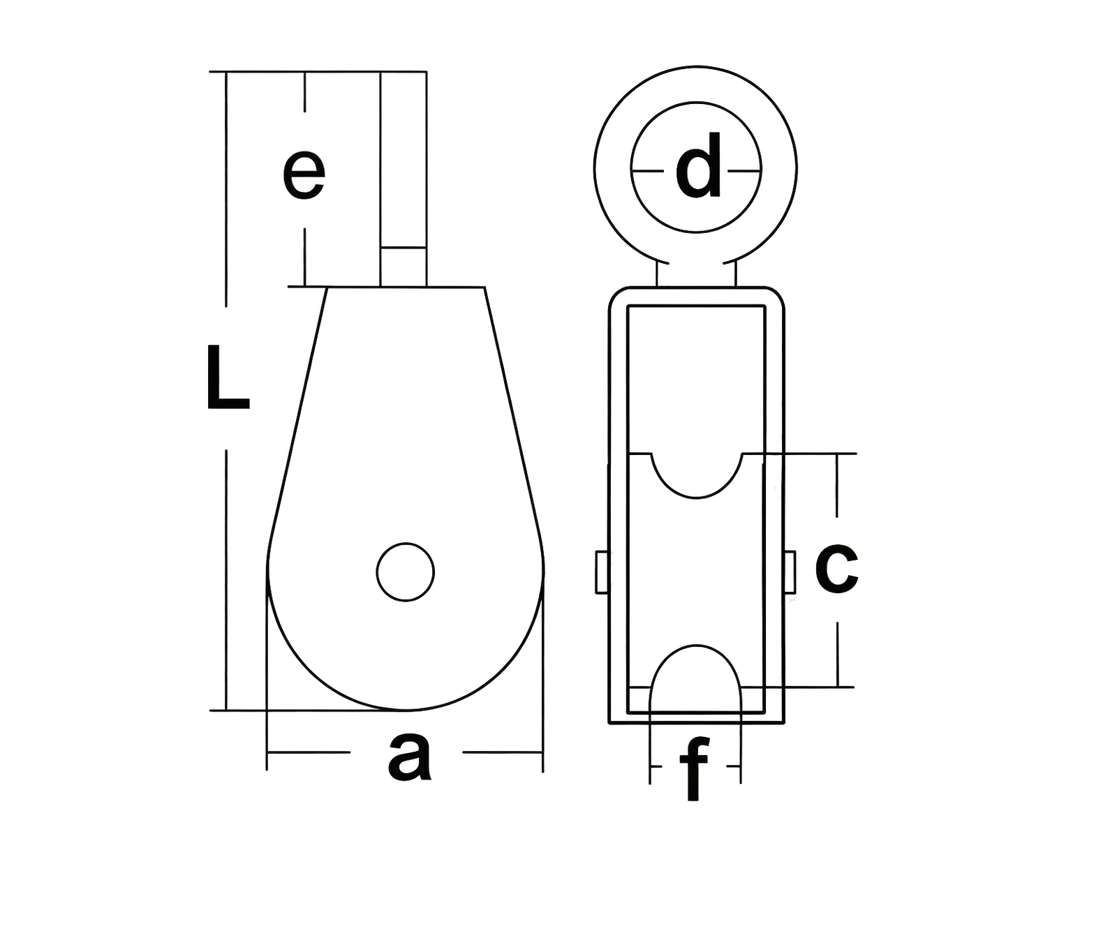 Single Pulley With Metal Reel — dimensional drawing