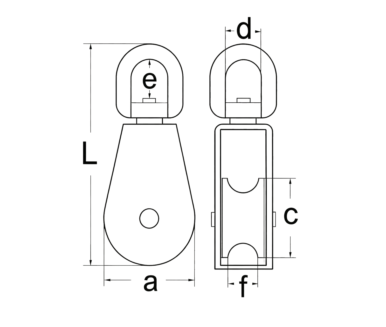 Single Swivel Pulley With Nylon Reel — dimensional drawing