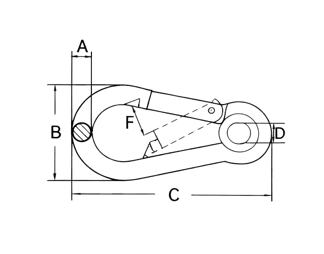 Snap Hook With Eye DIN 5299 A — dimensional drawing