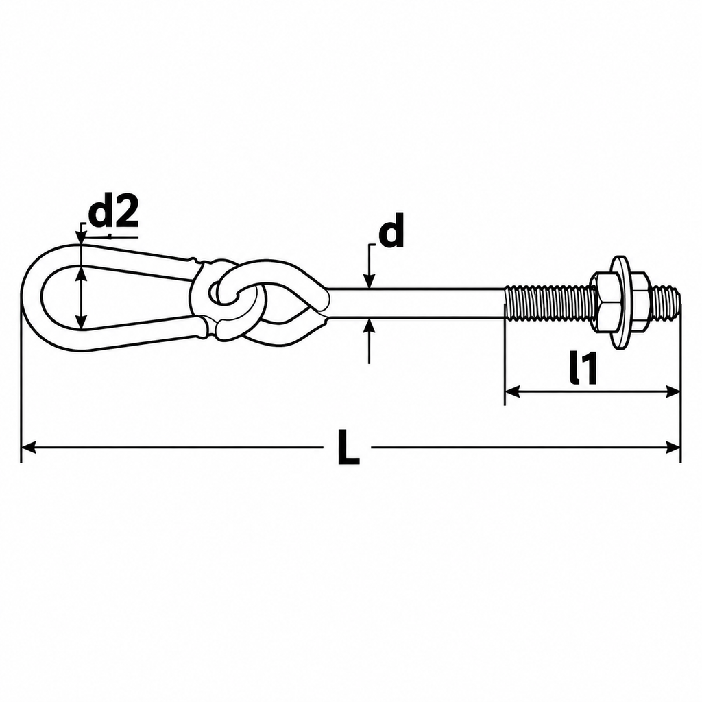 Swing Hook With Snap Hook (threaded) — dimensional drawing