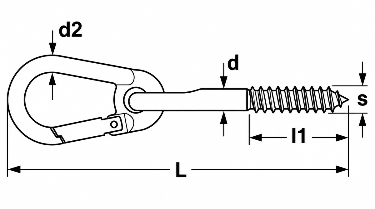 Swing Hook With Snap Hook (wood Screw) — dimensional drawing