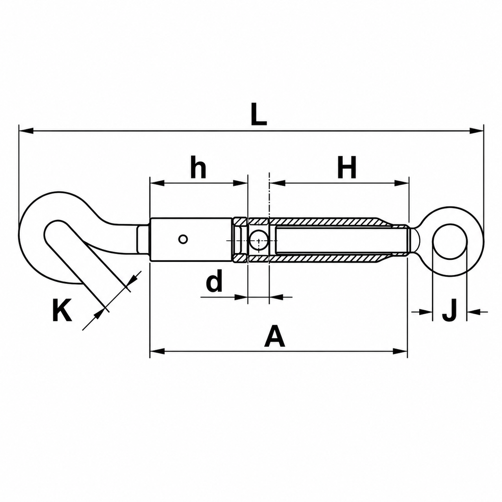 Turnbuckle DIN 1478 Eye-hook — dimensional drawing