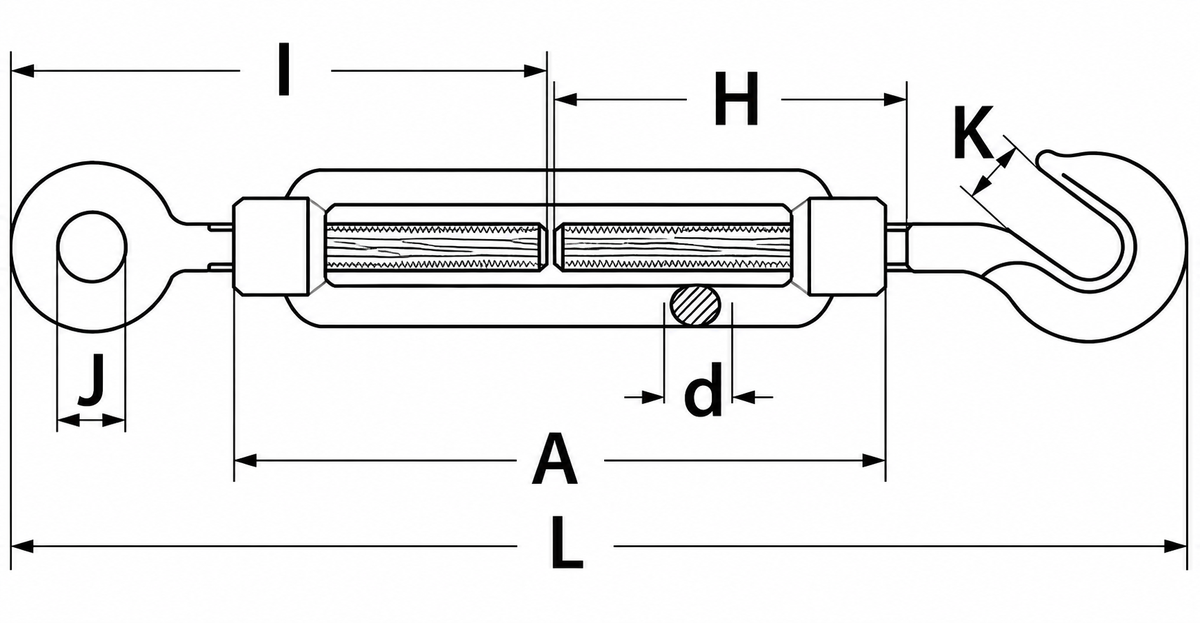 Turnbuckle DIN 1480 Eye-hook — dimensional drawing