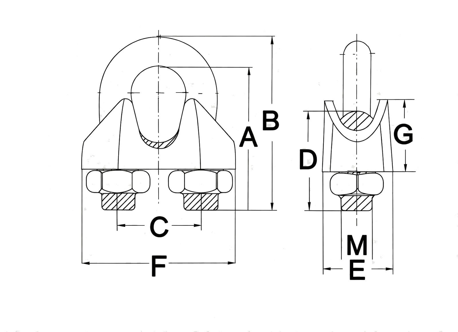 Wire Rope Clip DIN 1142 — dimensional drawing