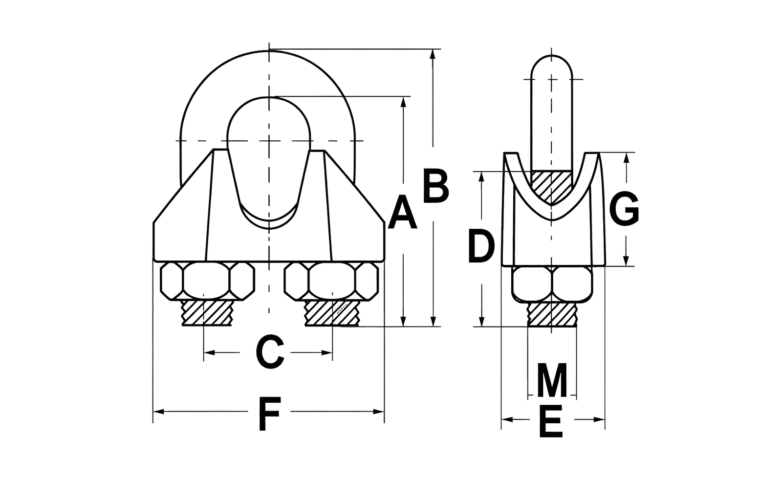Wire Rope Clip DIN 741 — dimensional drawing